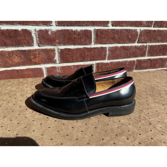 Gucci Other - Gucci Black Leather Dress Shoes Red‎ Blue Stripe Size 40